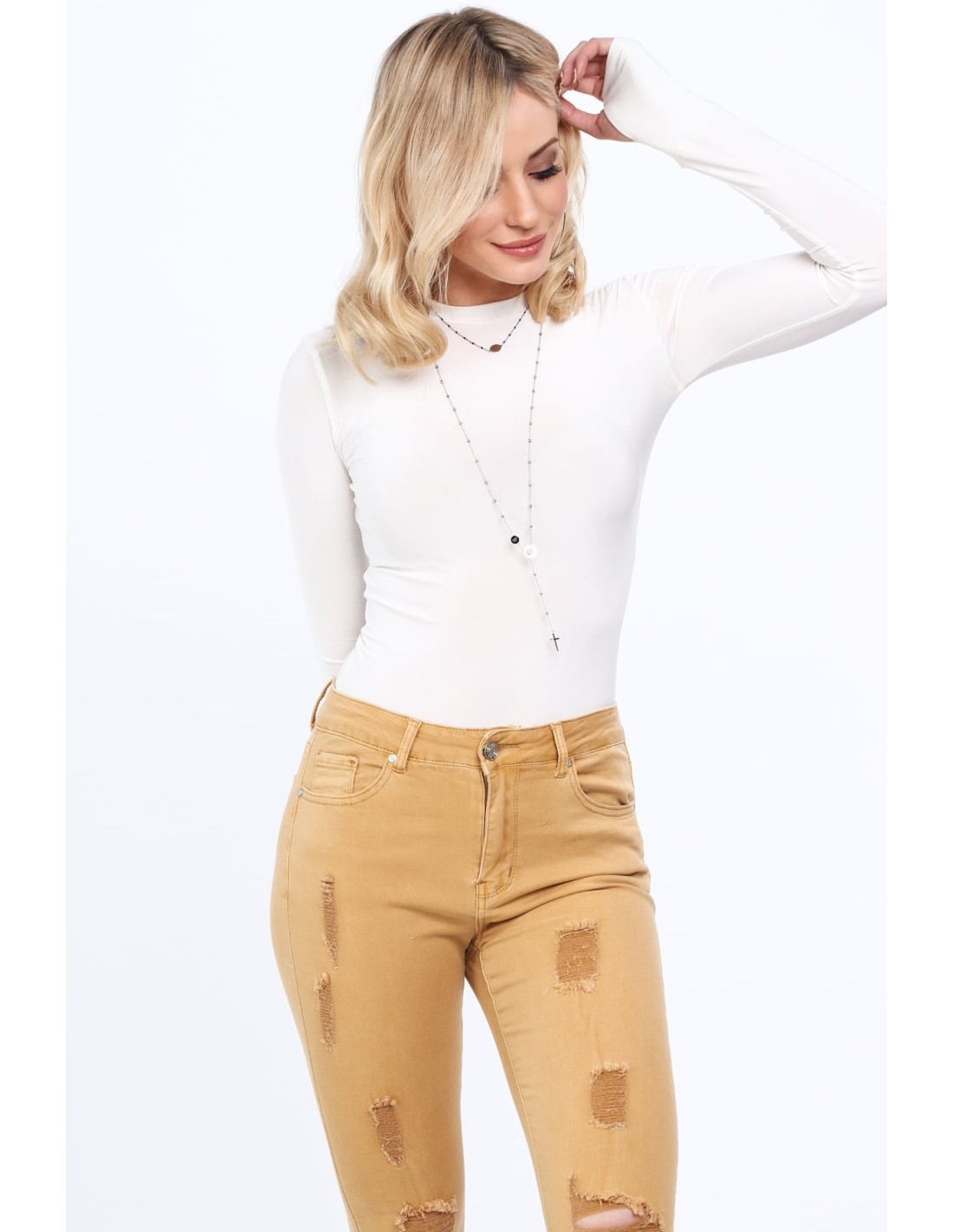 Mustard denim trousers with abrasions 555 - Online store - Boutique